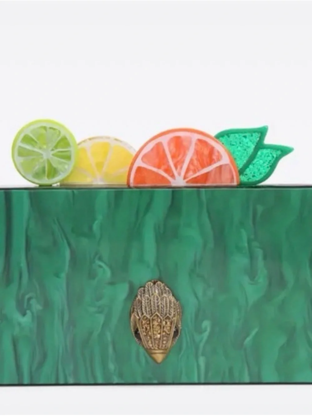 Kurt Geiger Green Marbled Acrylic Clutch with Citrus Accents